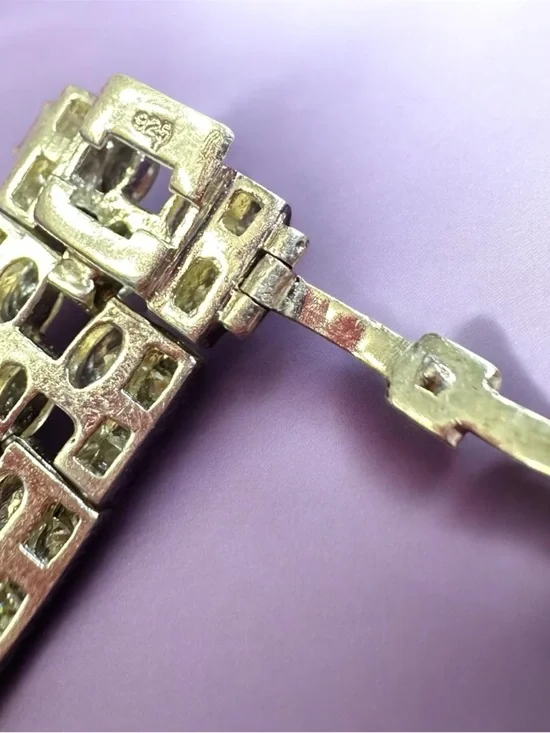 Hollywood Glamour Vintage 925 Silver Art Deco Bracelet - Picture 9 of 10